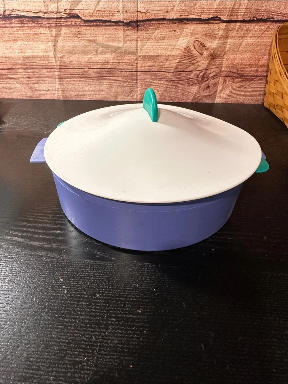 Tupperware Microwave Steamer Set 3-Piece Plastic Blue/White/Green 11 in w/ Lid